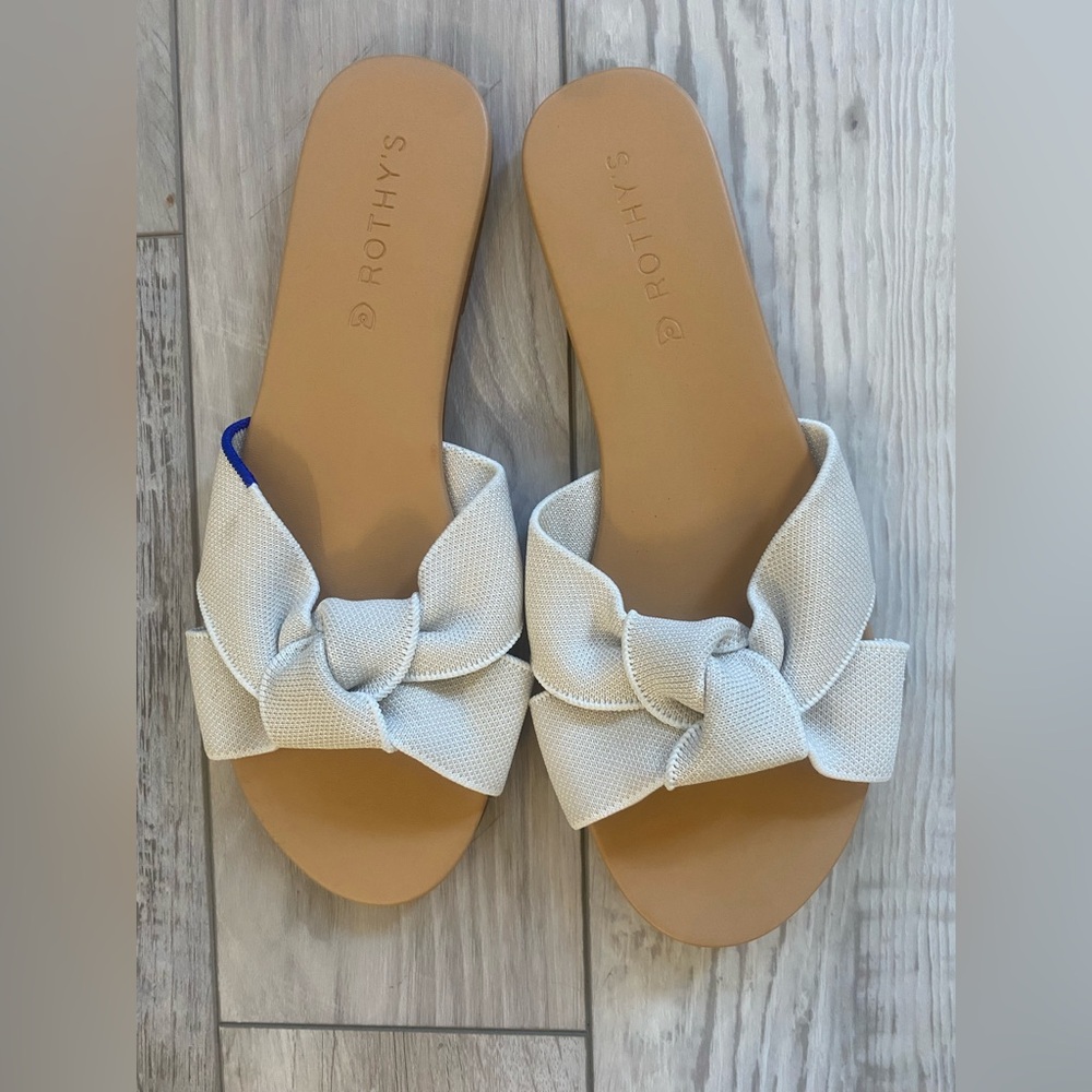 Rothy's Cream Bow Slide Sandals 8.5